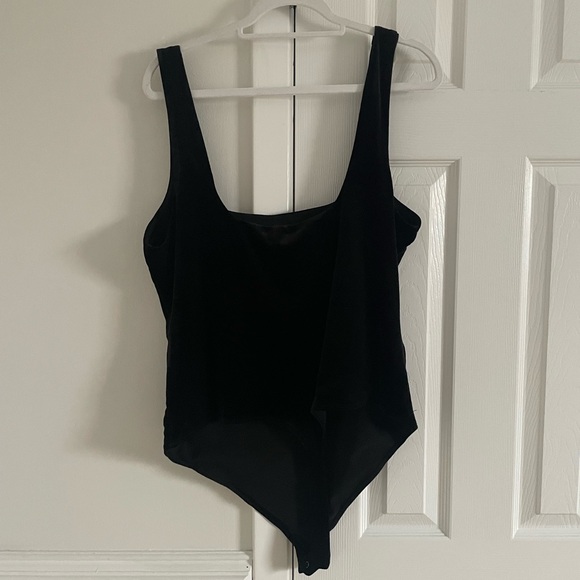 NWT Good American Free People Velvet Square Neck Black Thong Bodysuit - Picture 3 of 7